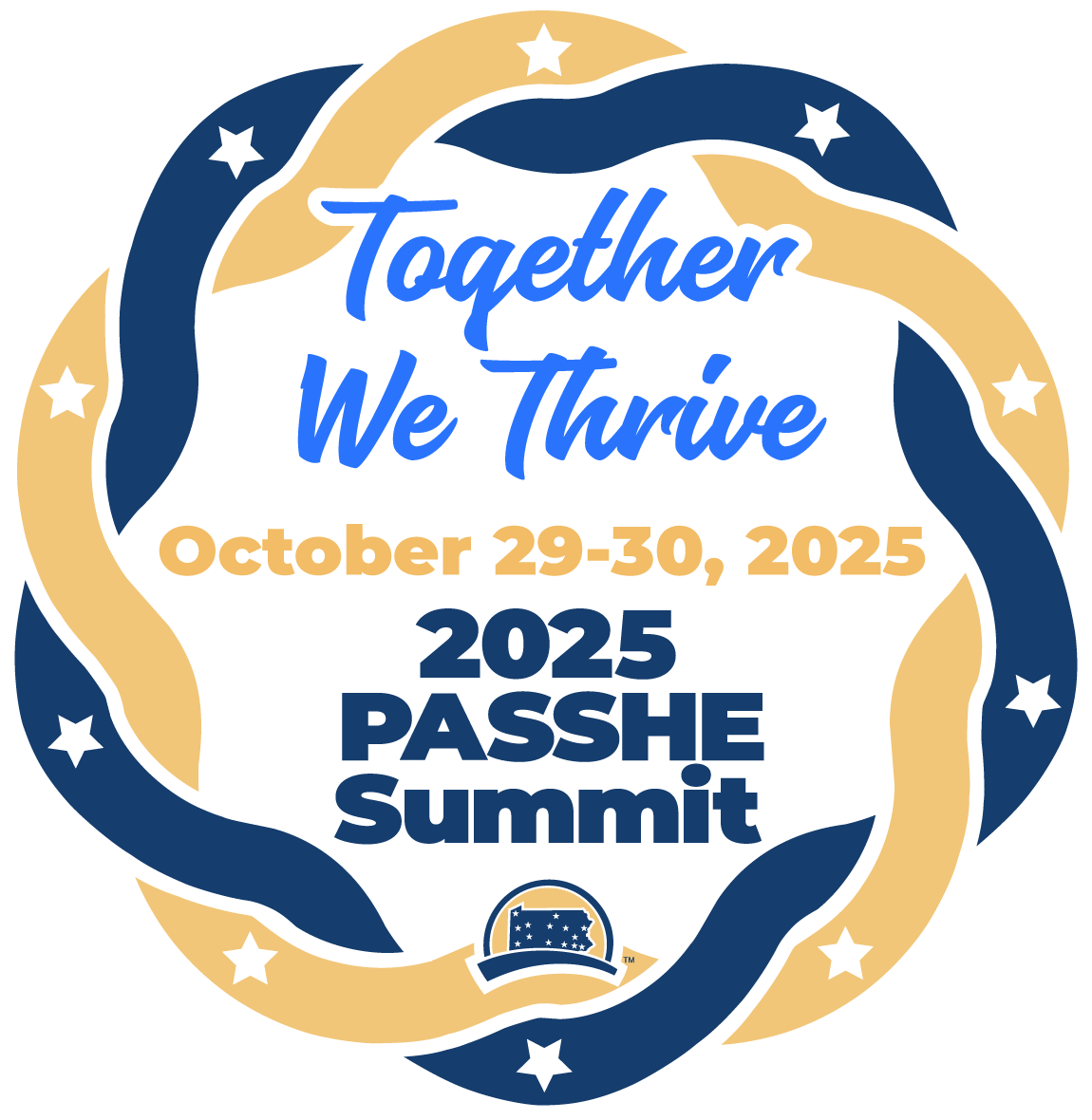 Unity ring graphic for the 2025 PASSHE Summit, October 29-30, 2025 - Together We Thrive